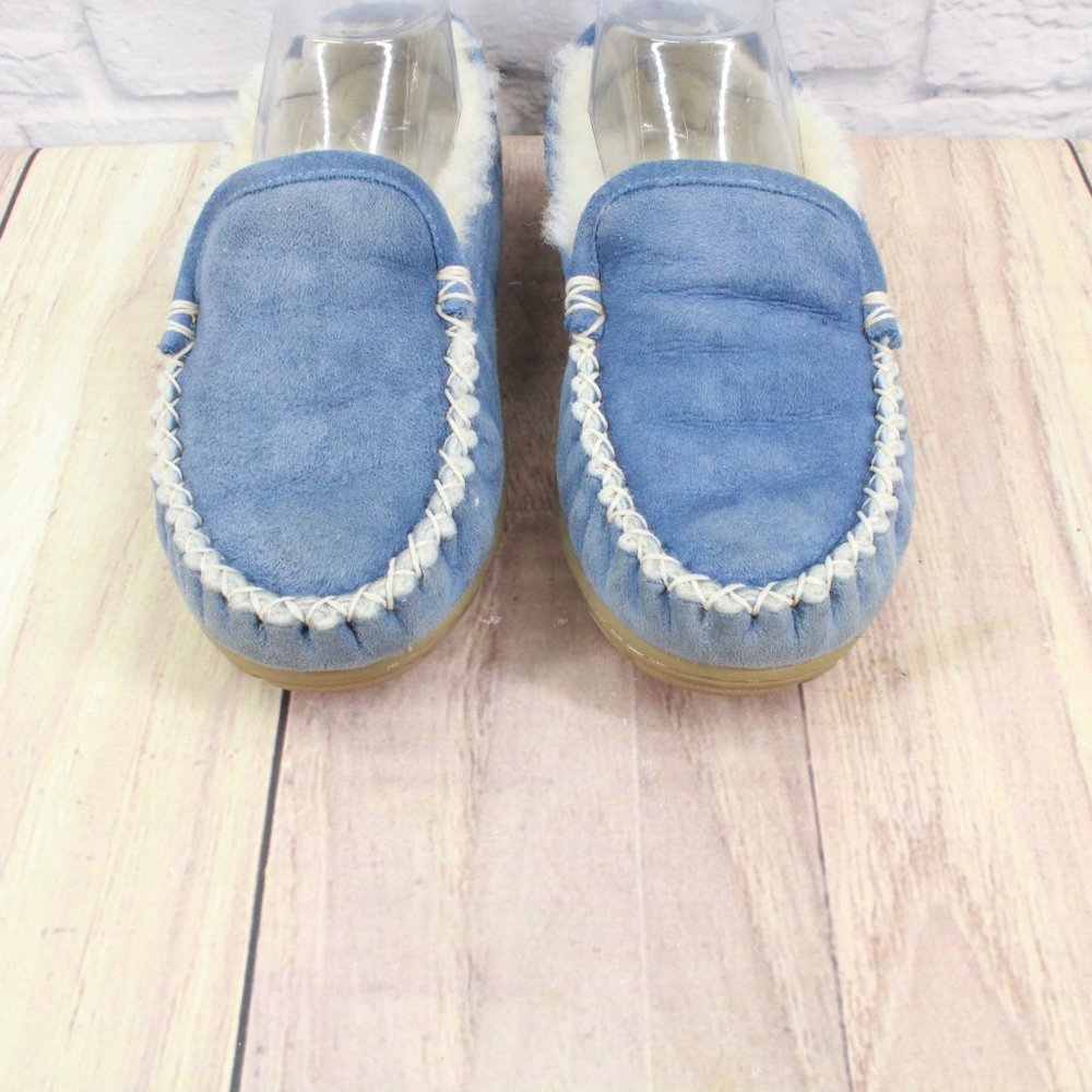 LL BEAN Blue Shearling Lined Wicked Good Moccasin Slippers Size 6 - Picture 5 of 10